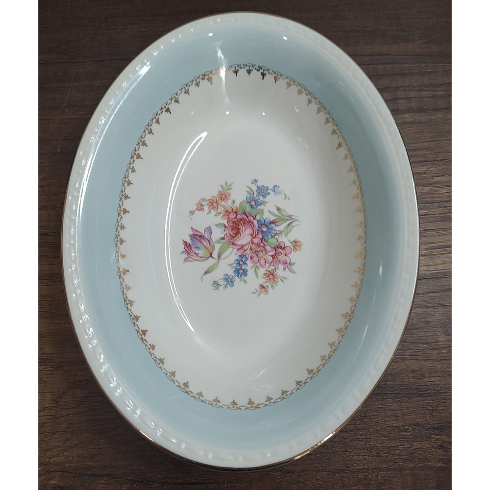 Homer Laughlin Eggshell Georgian Marilyn Blue Oval Serving Bowl 9.25" USA
